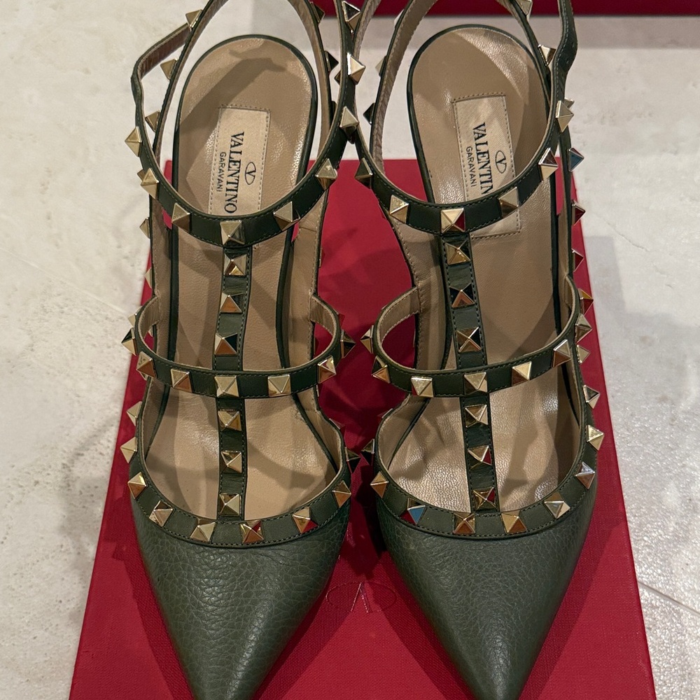 Valentino Olive Green Studded Heels